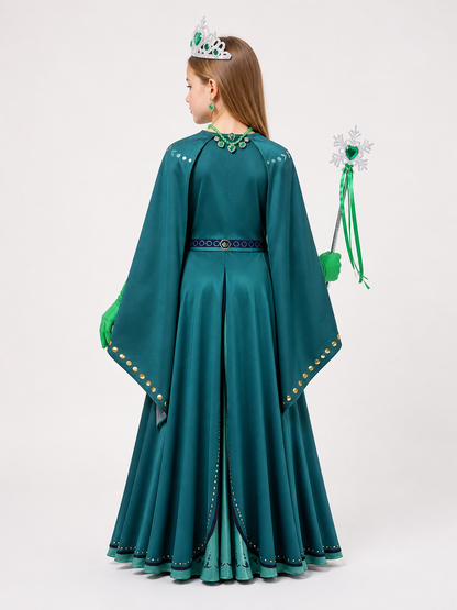 Princess Costume with Cape, Dark Green back view