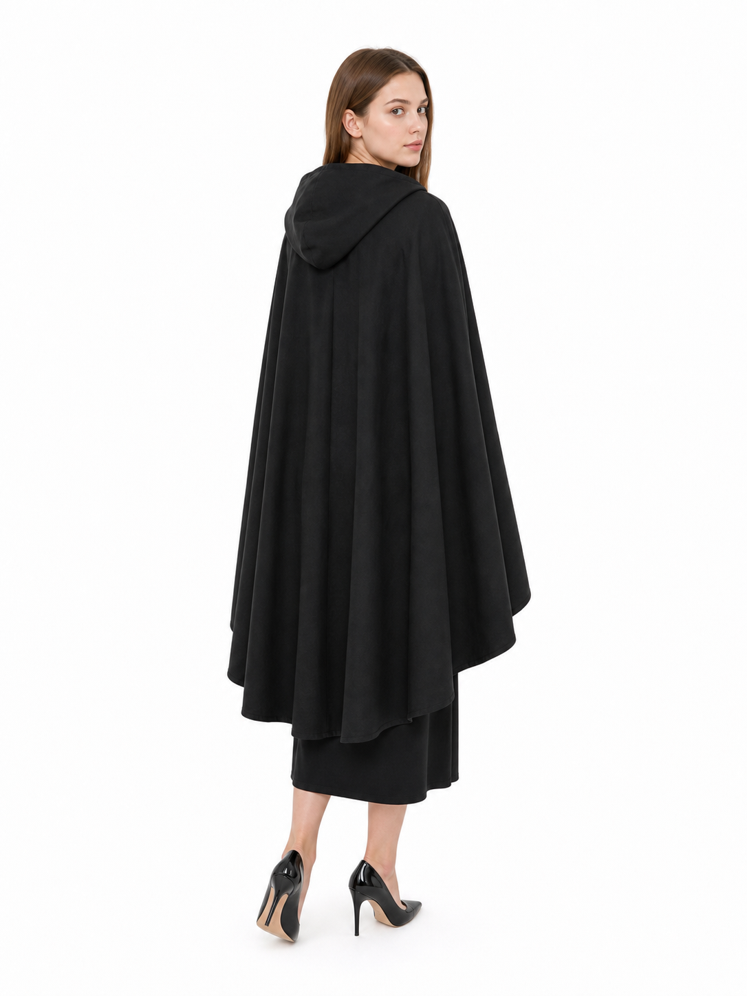 Black hooded medieval costume cloak product view 30