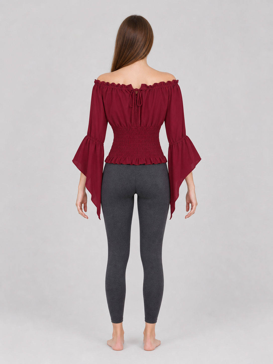 Cropped Off-the-Shoulder Lace-Up Blouse