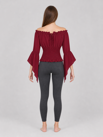 Cropped Off-the-Shoulder Lace-Up Blouse