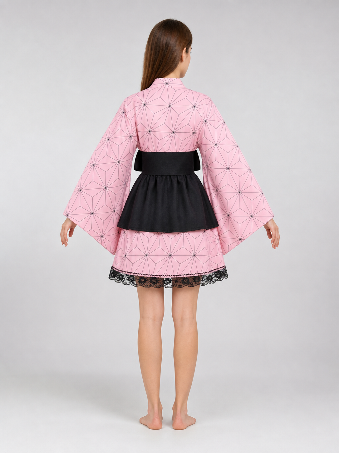 Kimono-Style Cosplay Dress with Lace Trim