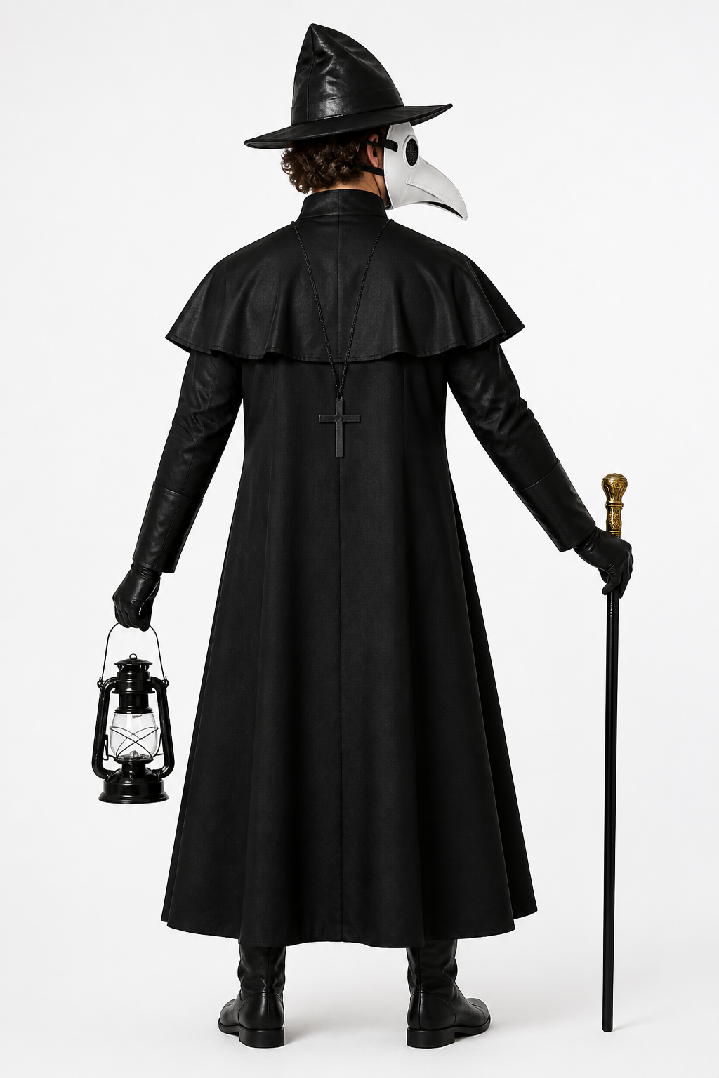 Plague Doctor Costume with Mask and Hat back view