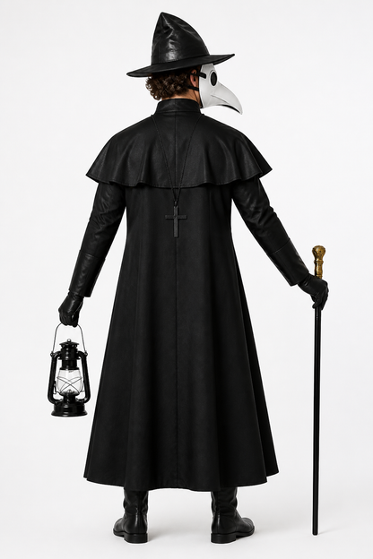 Plague Doctor Costume with Mask and Hat back view