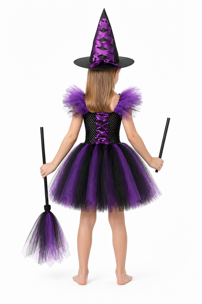 Girls' Witch Costume with Dress and Hat back view