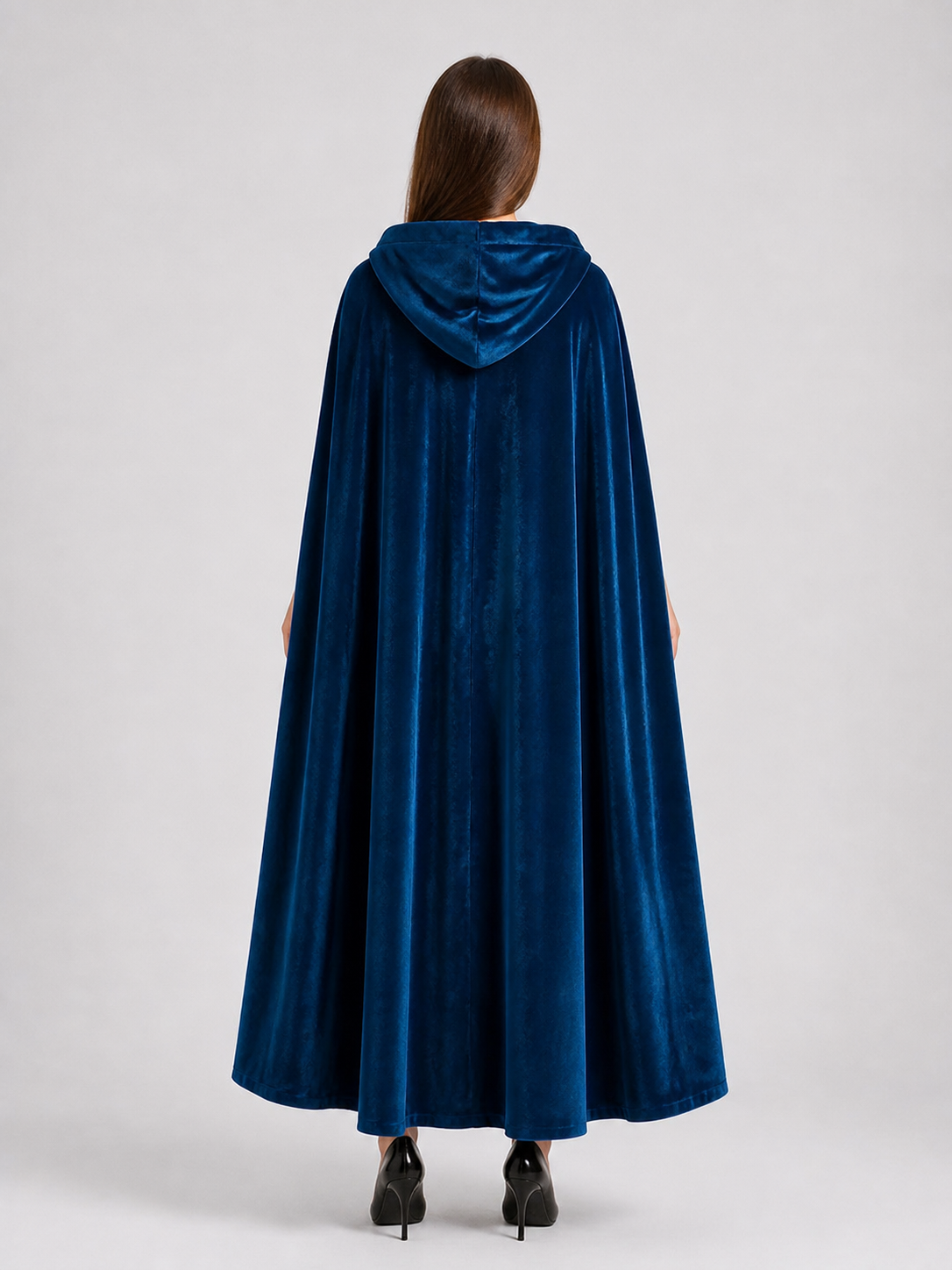 Long Dark Blue Hooded Cloak for Adults