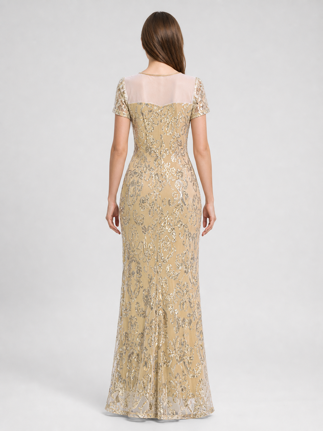 Long Evening Dress with Sequins and Pattern