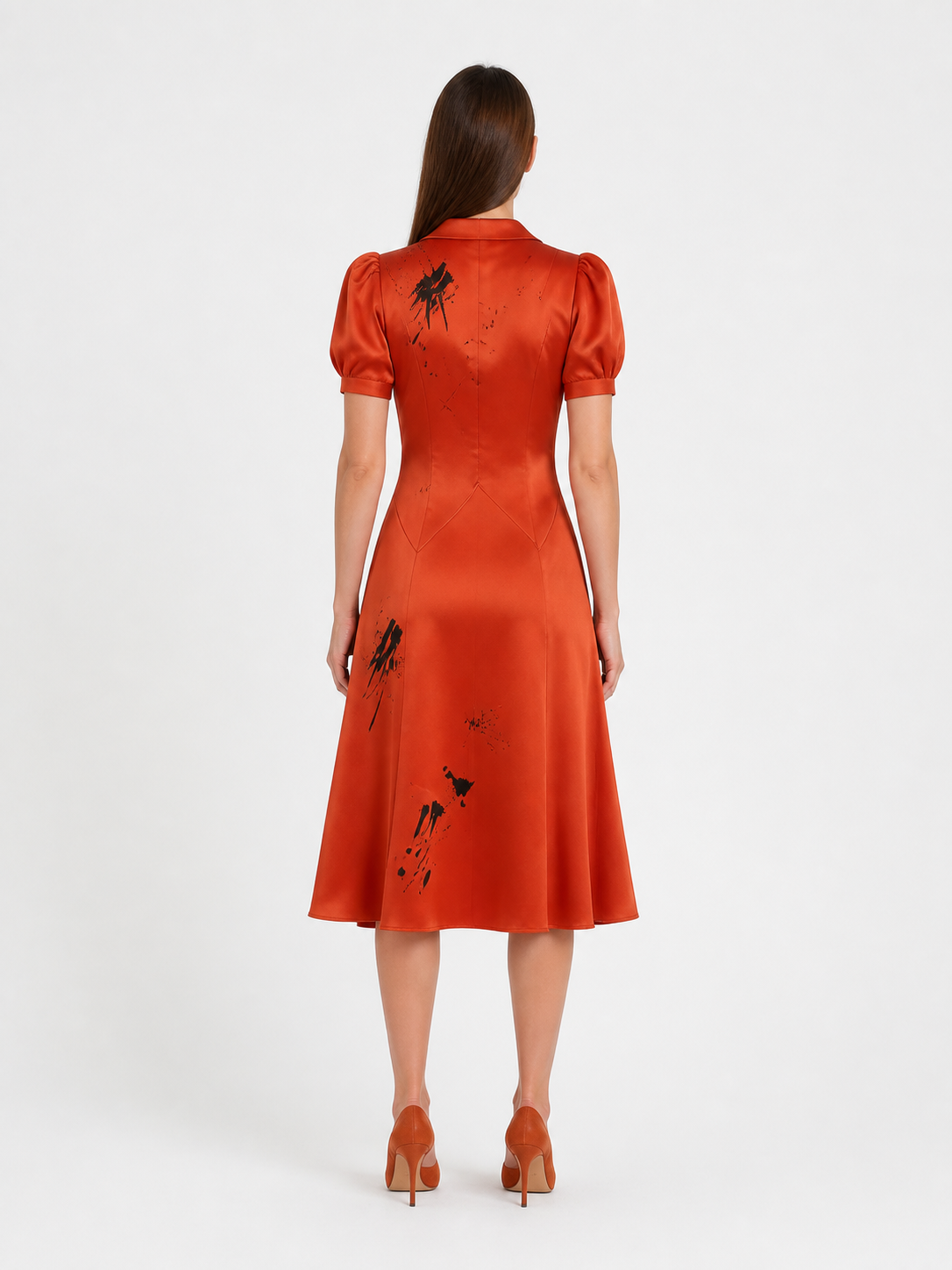 Orange-Red Dark Bride Dress for Halloween back view