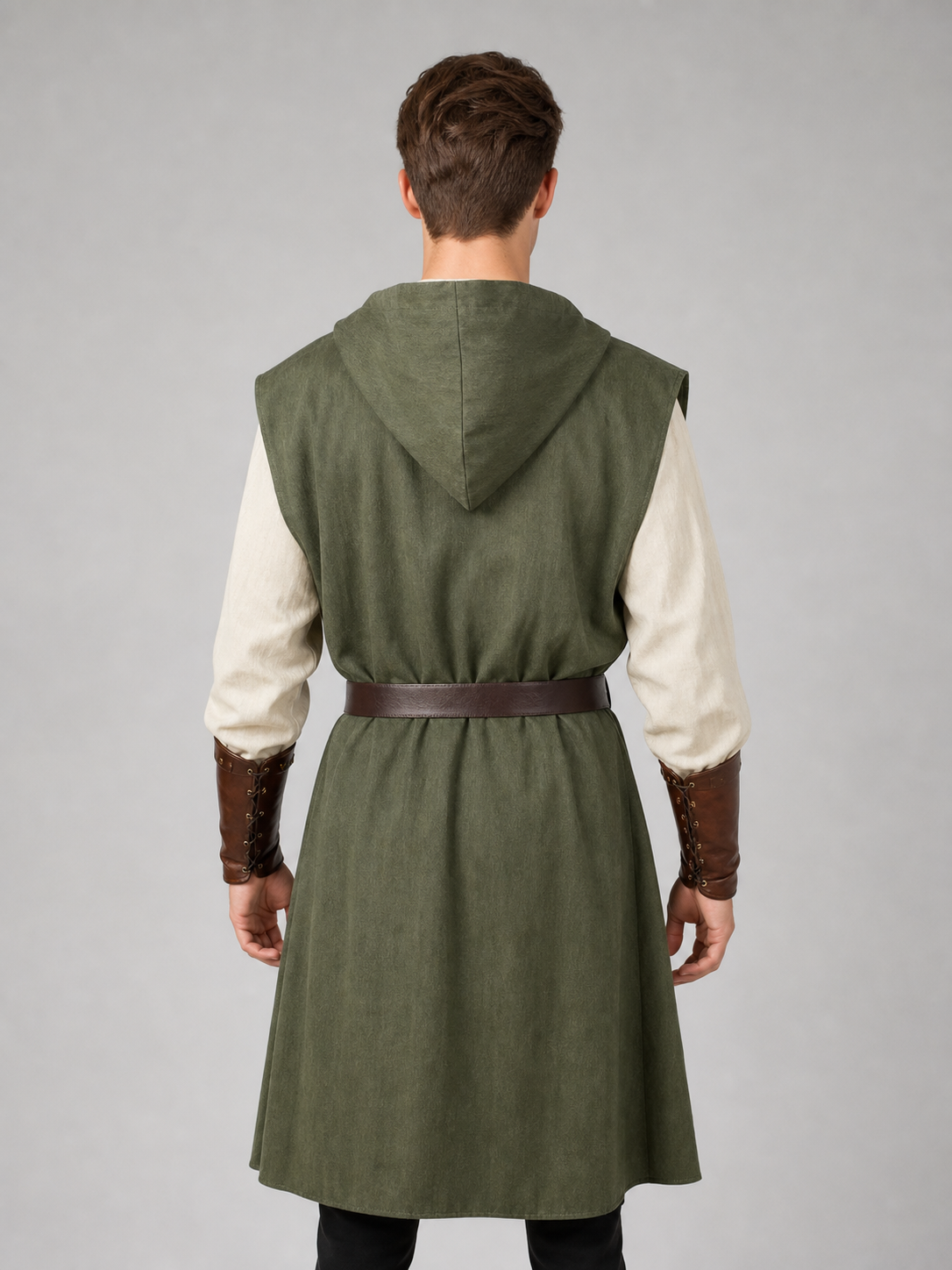 Medieval Fantasy Role Play Costume Set, 2-Piece Olive Green Hooded Sleeveless