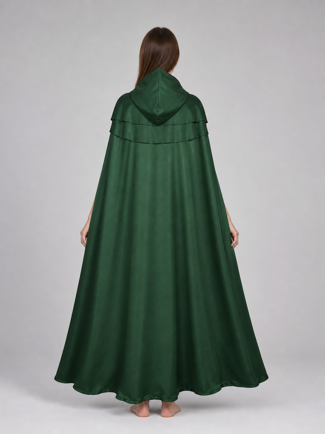 Dark Green Hooded Cape with Pendant