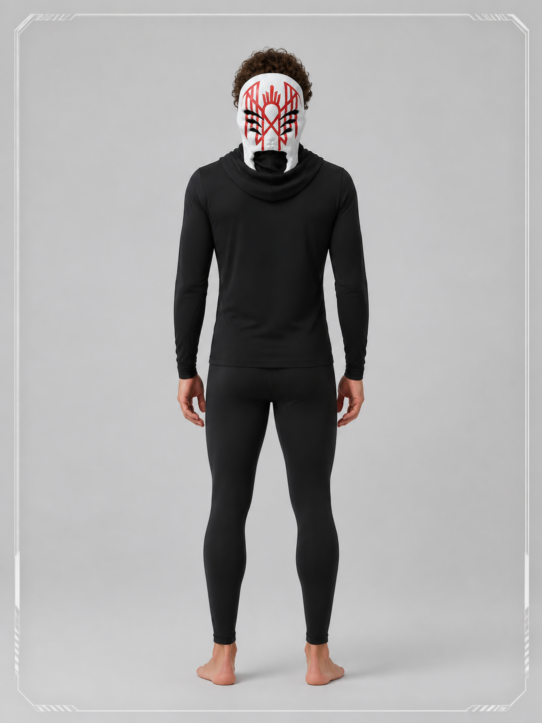 White Carnival Mask with Red-and-Black Pattern back view