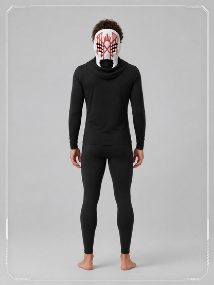White Carnival Mask with Red-and-Black Pattern back view