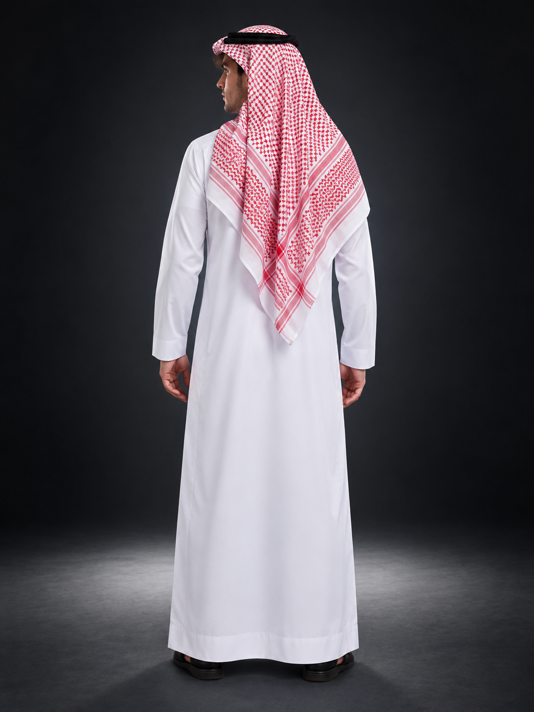 Arabic Headscarf with Red Geometric Pattern back view