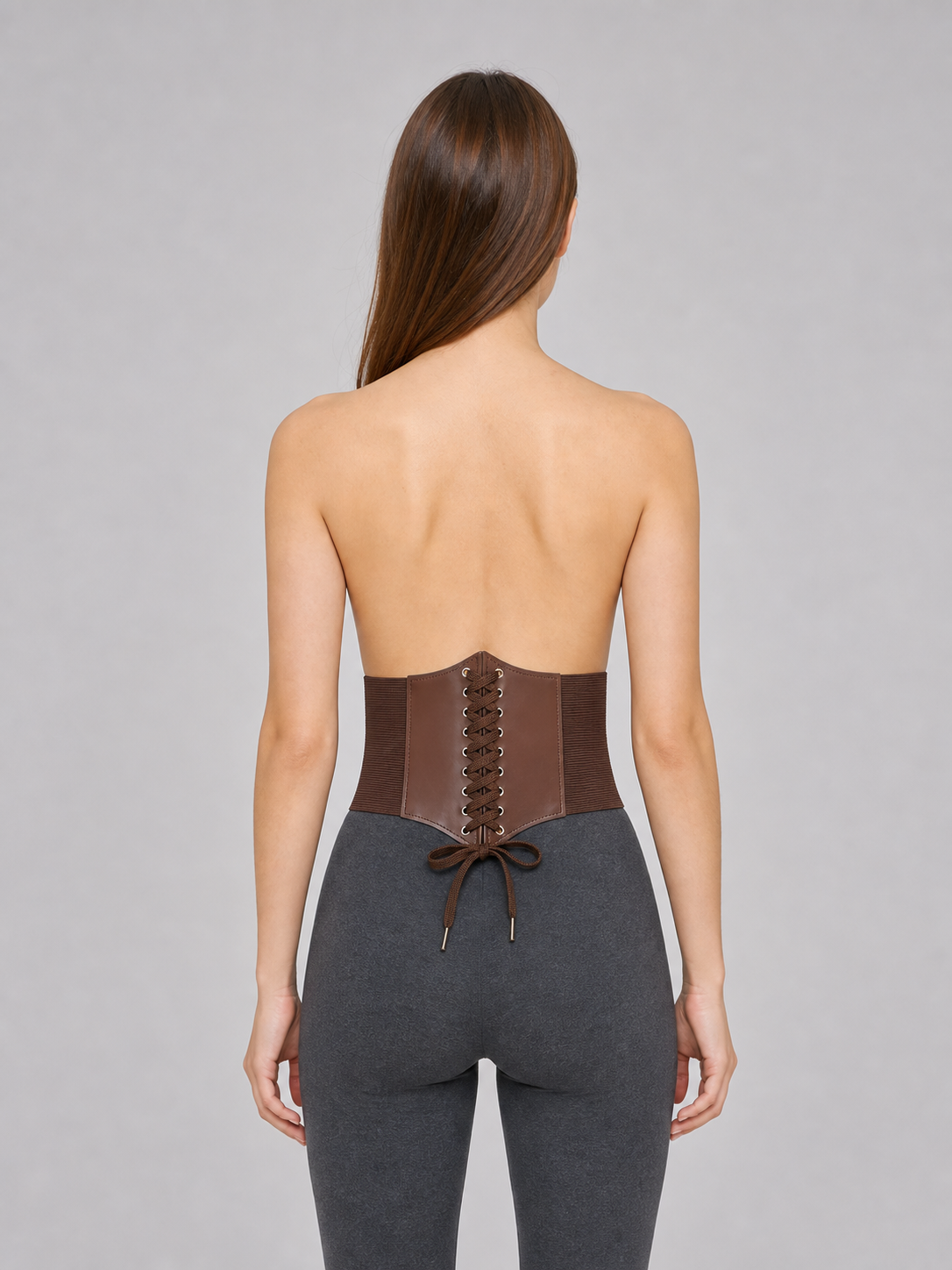 Wide Brown Lace-Up Corset Belt