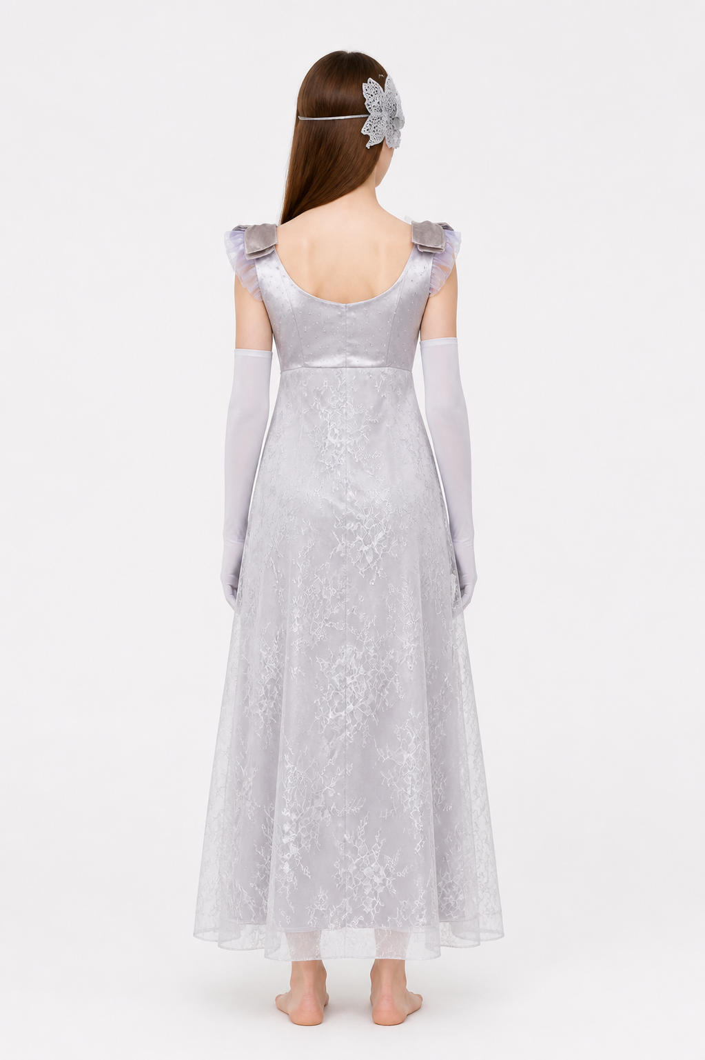 Long A-Line Dress with Mask and Gloves back view