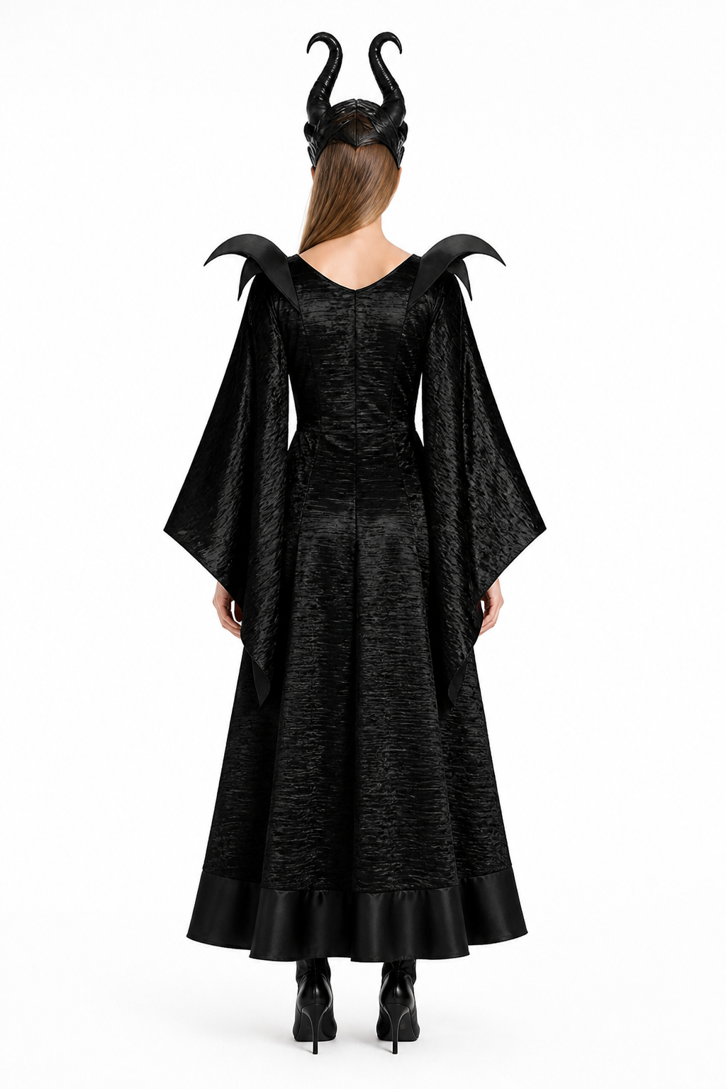 Halloween Costume with Horns and Long Dress back view