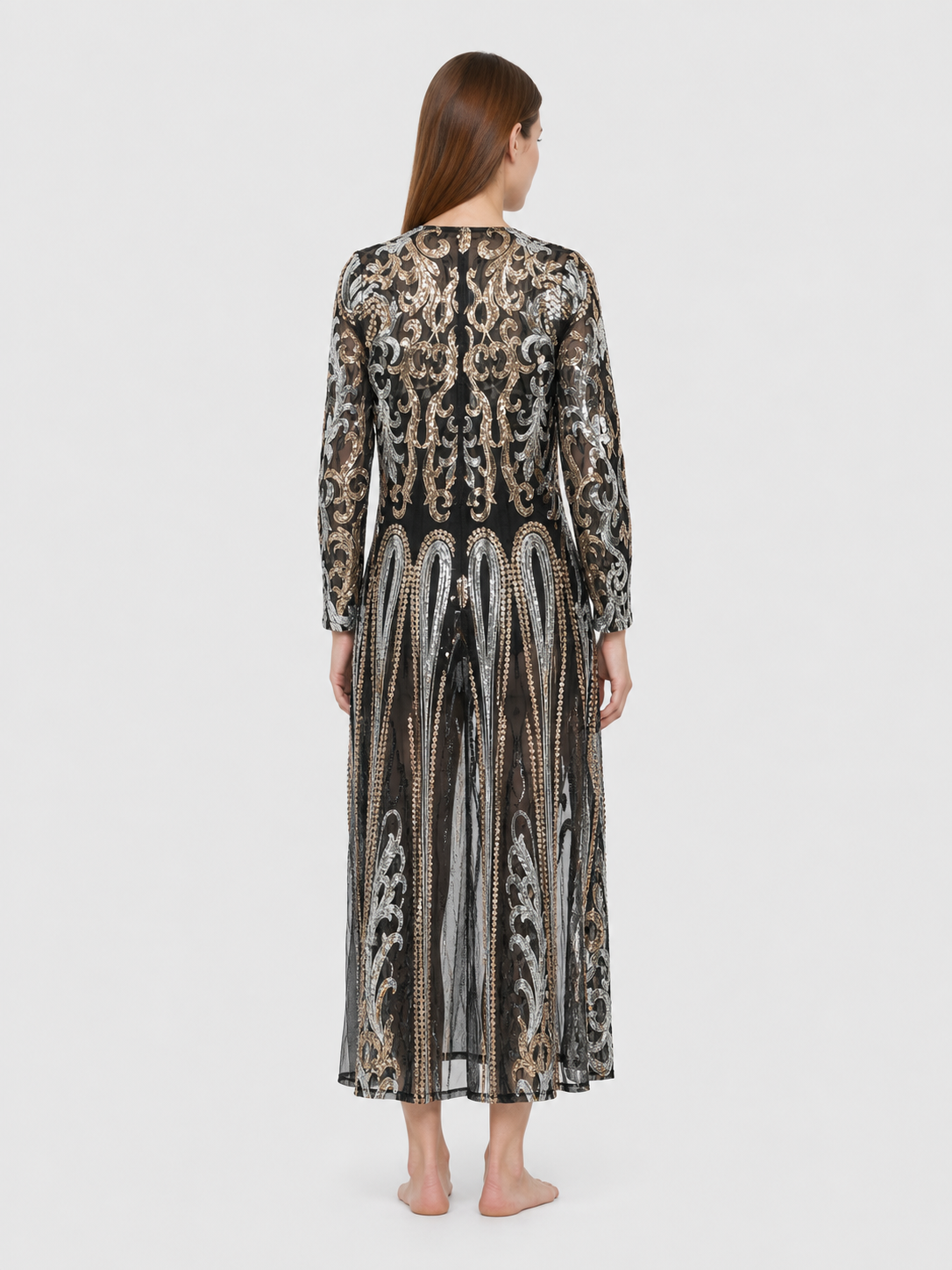 Long Cape with Baroque Sequin Embroidery