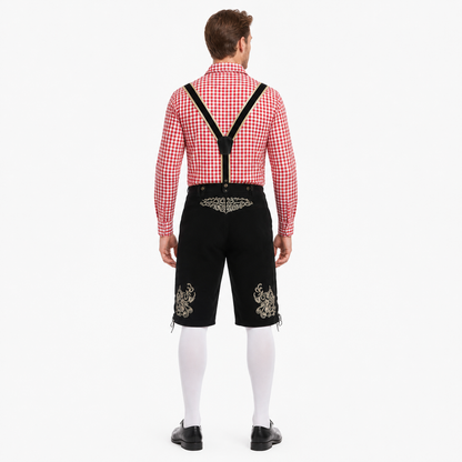 Bavarian costume set with shirt, shorts, and suspenders