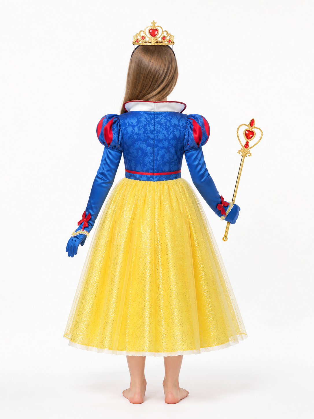 Snow White Princess Costume with Crown and Staff back view