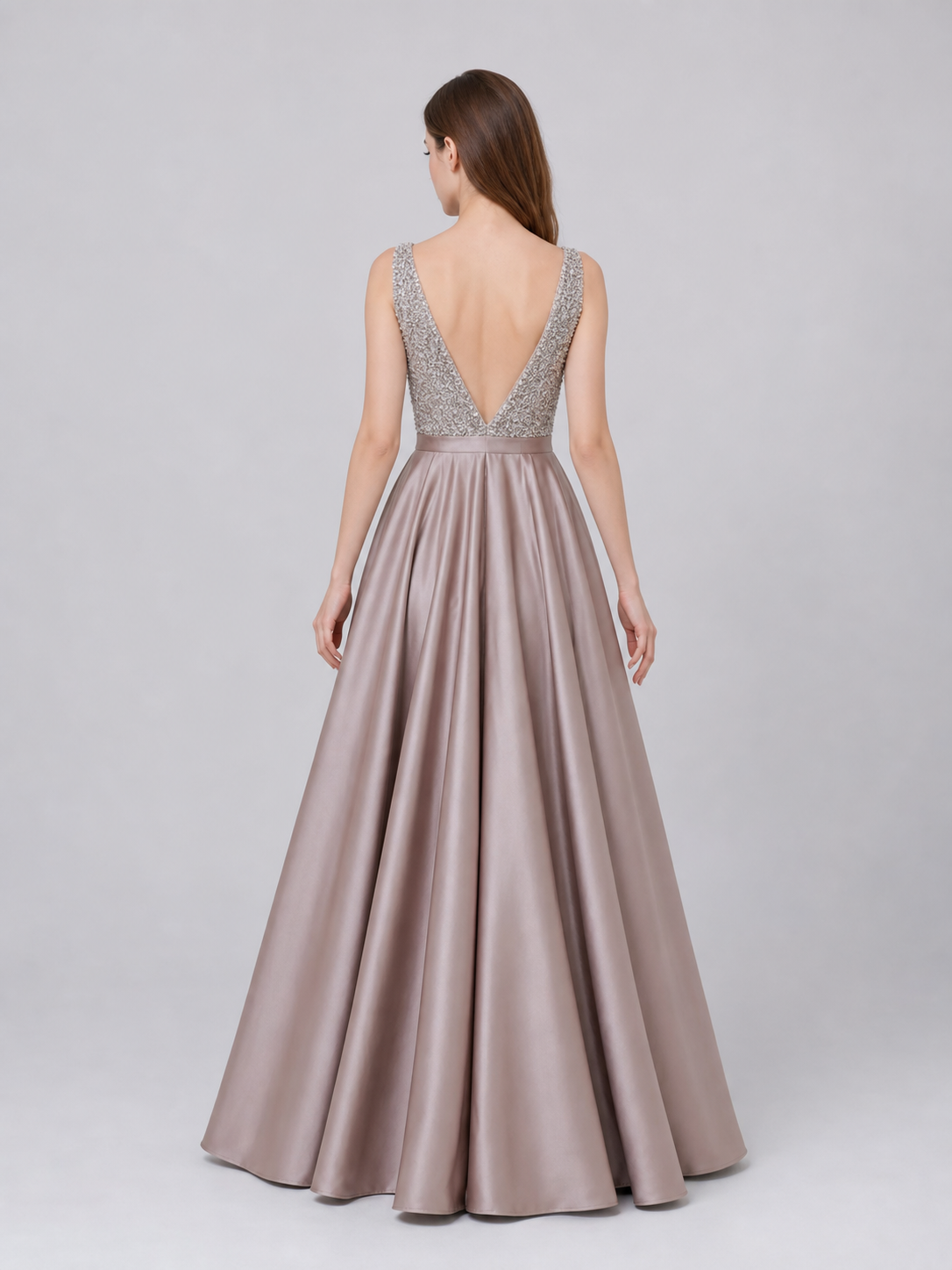 Sleeveless Evening Dress with Embellishment and V-Neckline