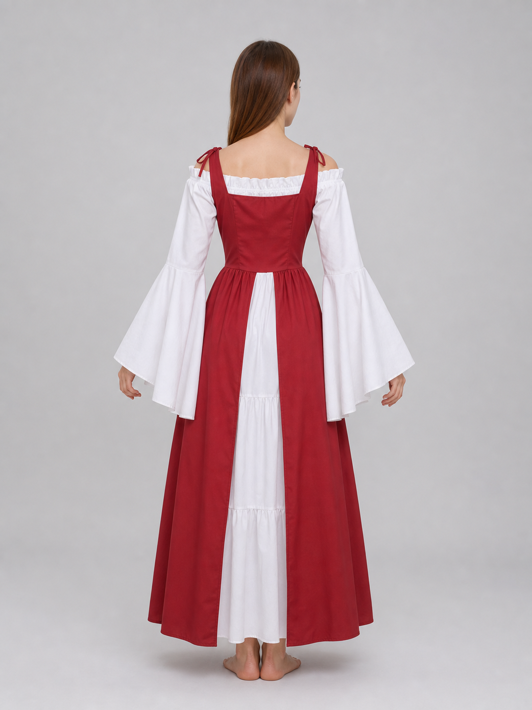 Red and White Renaissance-Style Medieval Dress