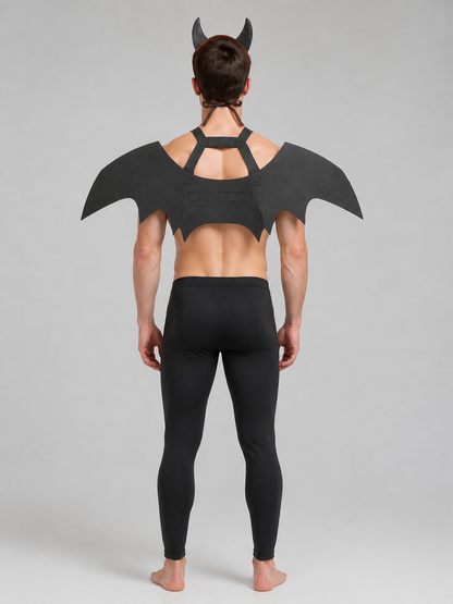 Black Carnival Headband with Wings and Horns for Halloween back view