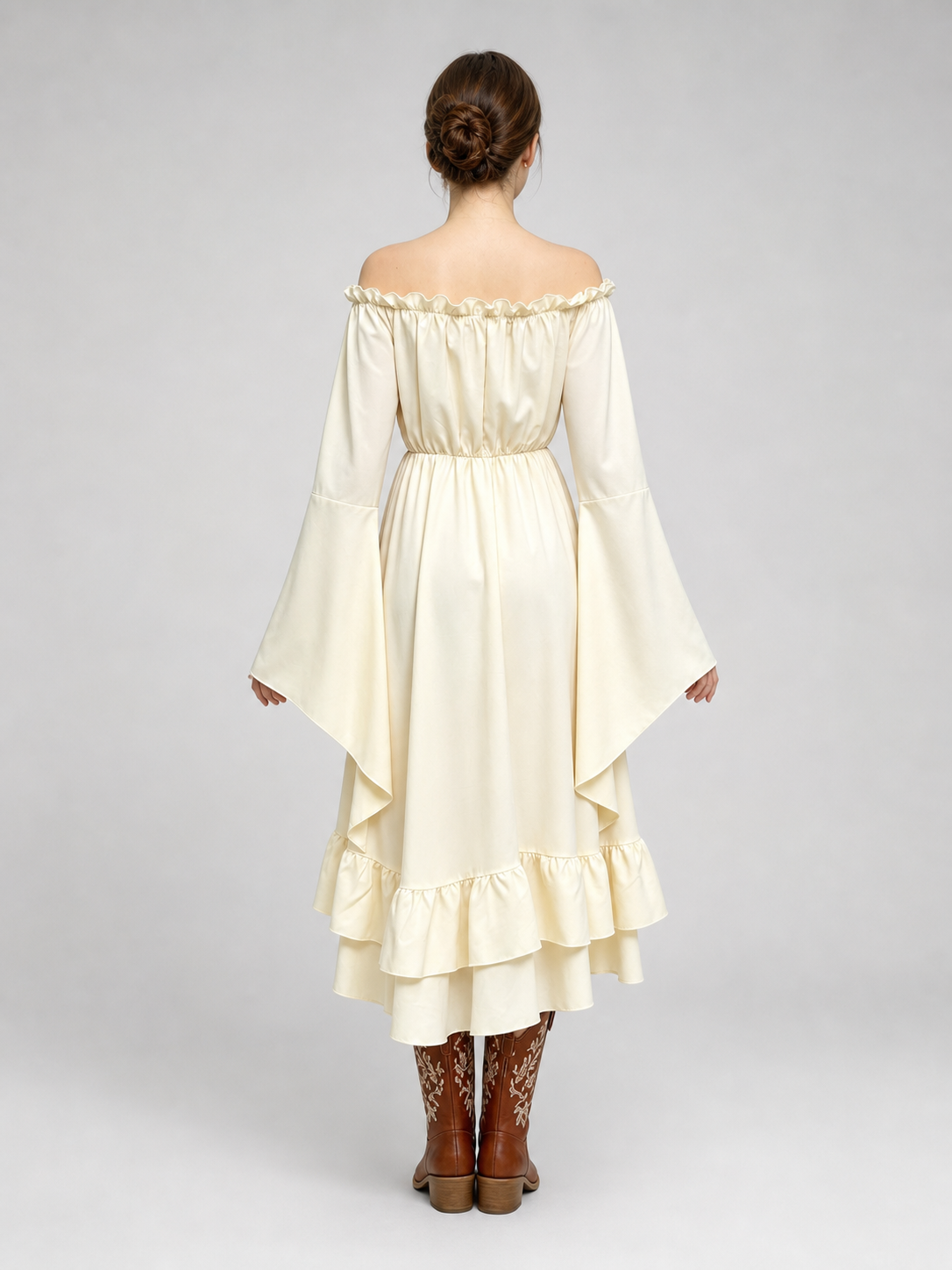 Off-the-Shoulder Dress with Sleeves and Ruffles