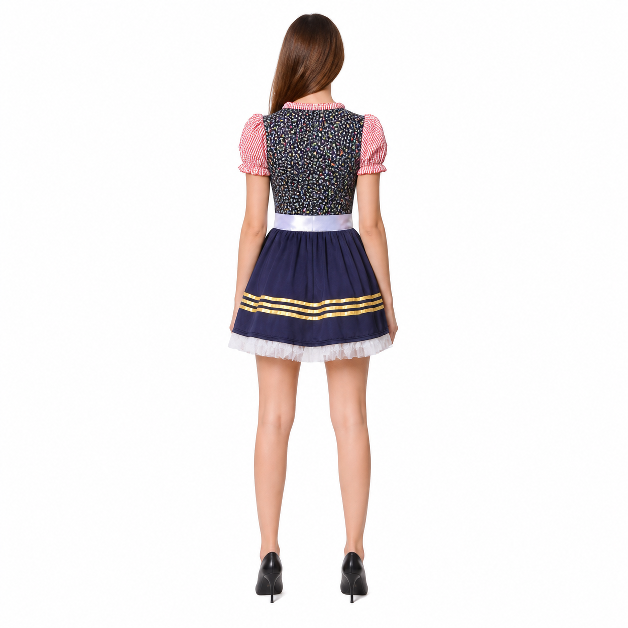 Carnival Costume with Apron, Bows, and Full Skirt back view
