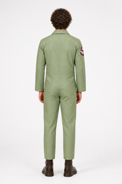Light Green Jumpsuit with Zipper and Pockets back view