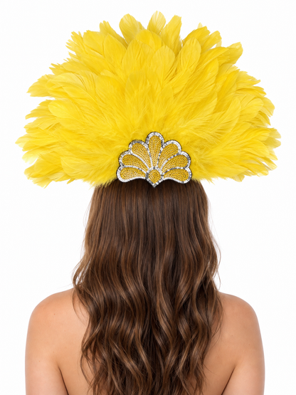 Yellow Carnival Headpiece with Gold Fan