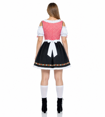 Bavarian Costume in Red-and-White Plaid with a Black Skirt back view