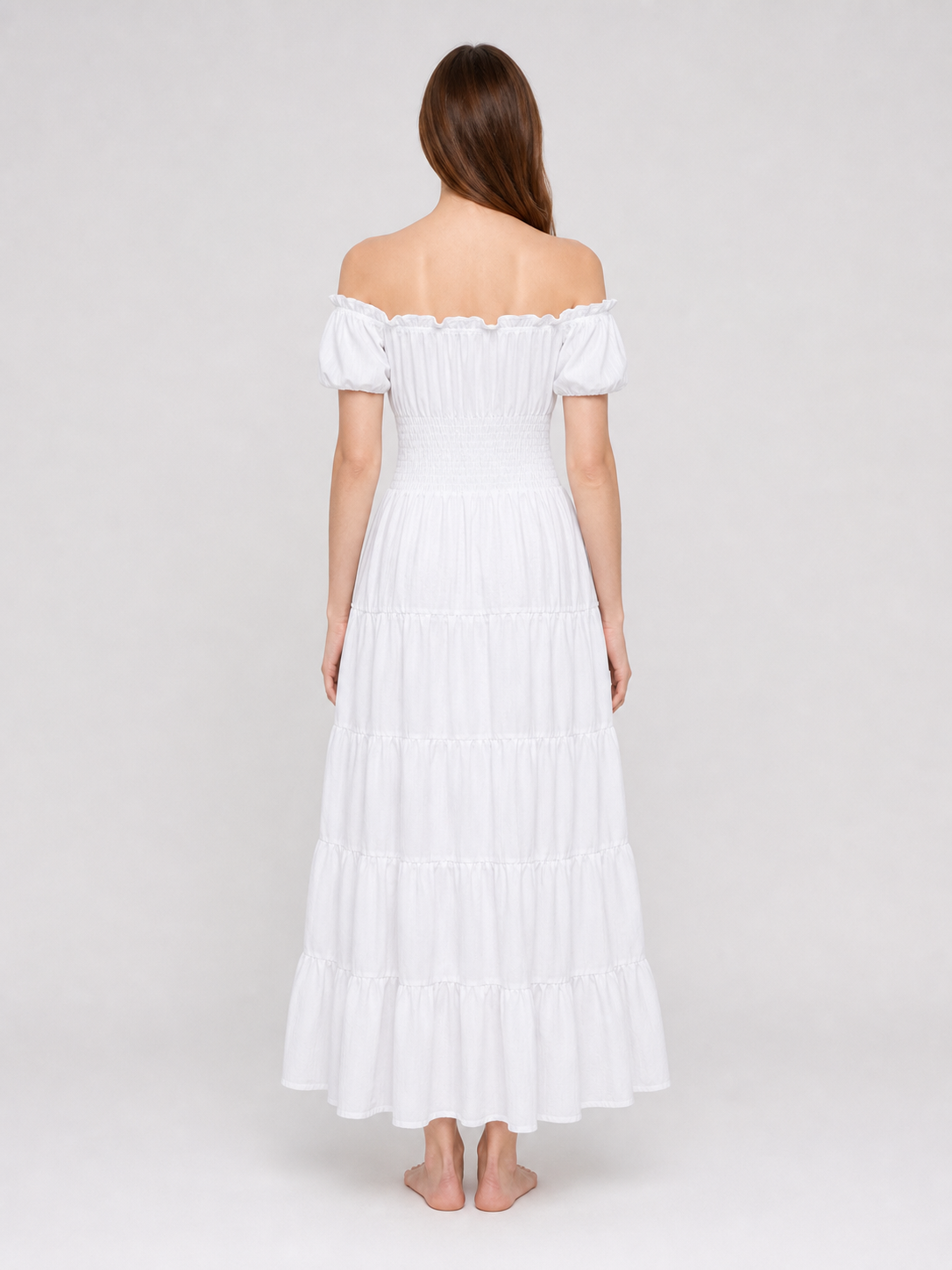 White Off-the-Shoulder Dress with Tiered Skirt