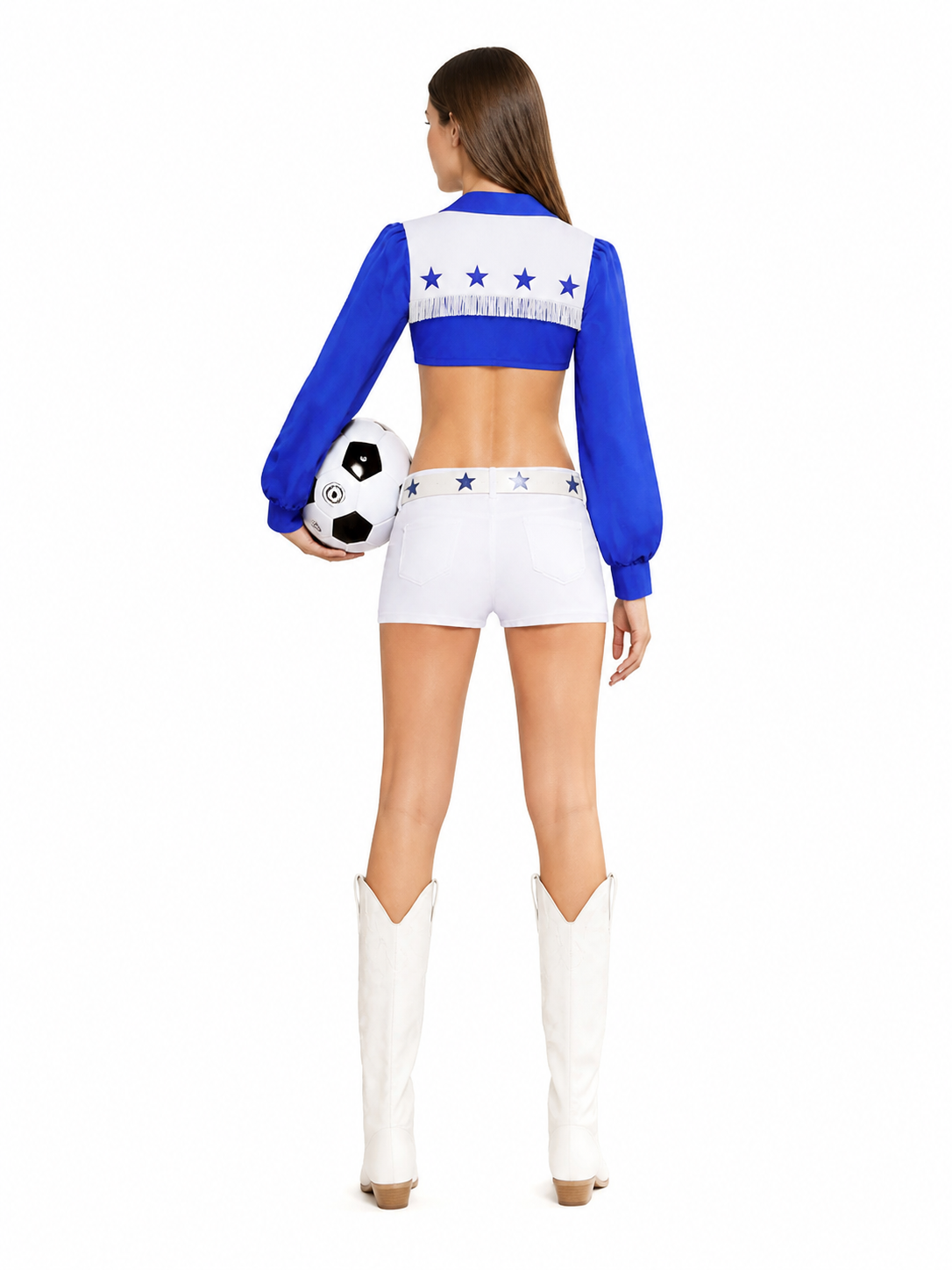 Blue and White Stage Costume with Top and Shorts back view
