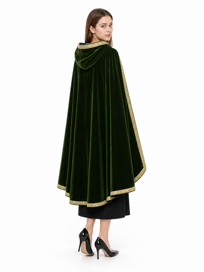 Green hooded carnival cloak, trim