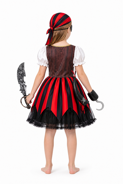 Pirate Costume with Striped Dress and Accessories back view
