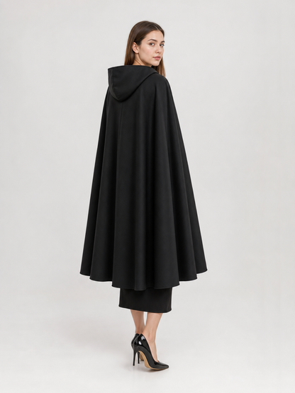 Long black hooded carnival cloak