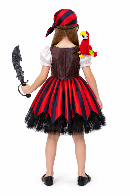 Pirate Costume with Striped Skirt and Accessories back view