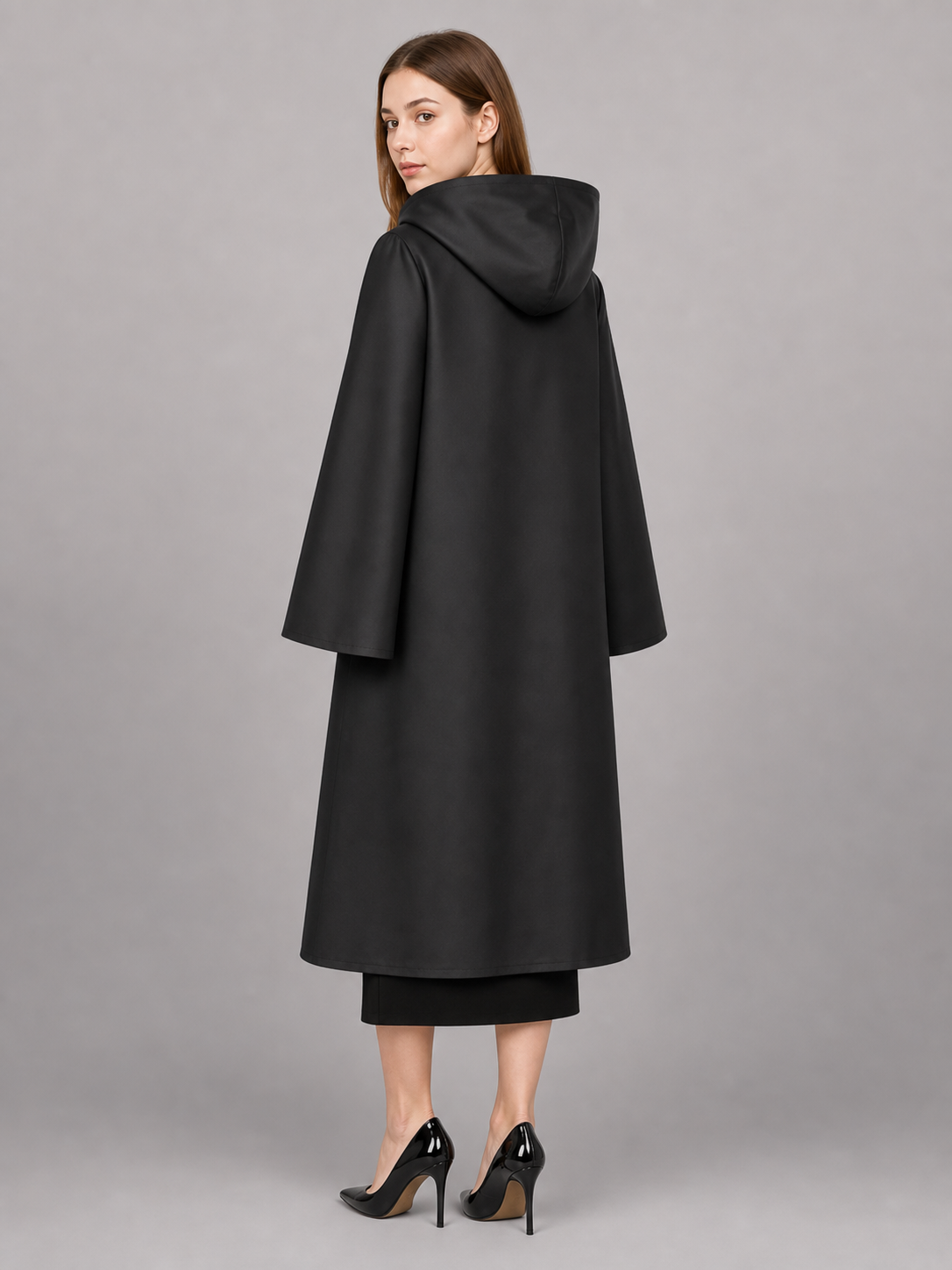 Black Hooded Carnival Cloak, Medieval Style