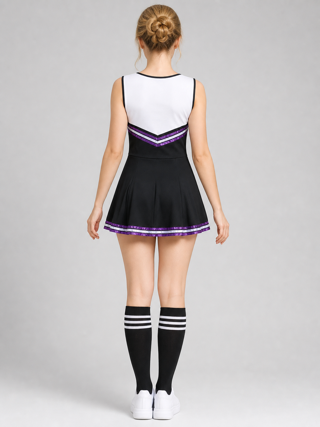 Cheerleading Costume with Dress, Bow, and Pom-Poms