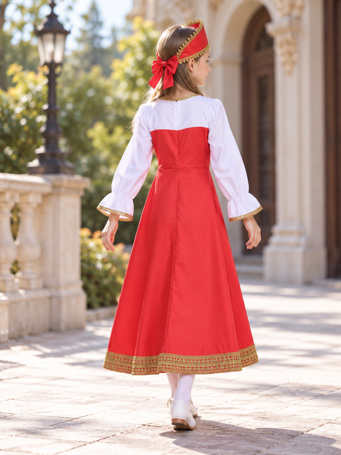Red Carnival Dress with Headwear back view