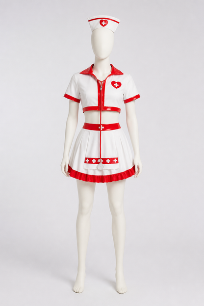 Nurse Costume with Short Top, Pleated Skirt, and Cap back view