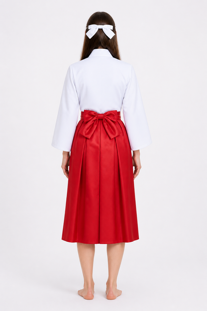Iori Utahime Cosplay Costume with White Kimono-Style Jacket and Red Skirt back view