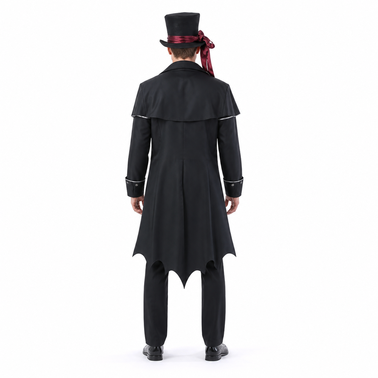Vampire Costume with Long Cape and Top Hat for Halloween back view