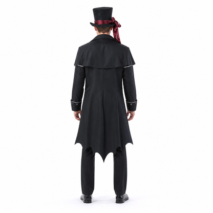 Vampire Costume with Long Cape and Top Hat for Halloween back view