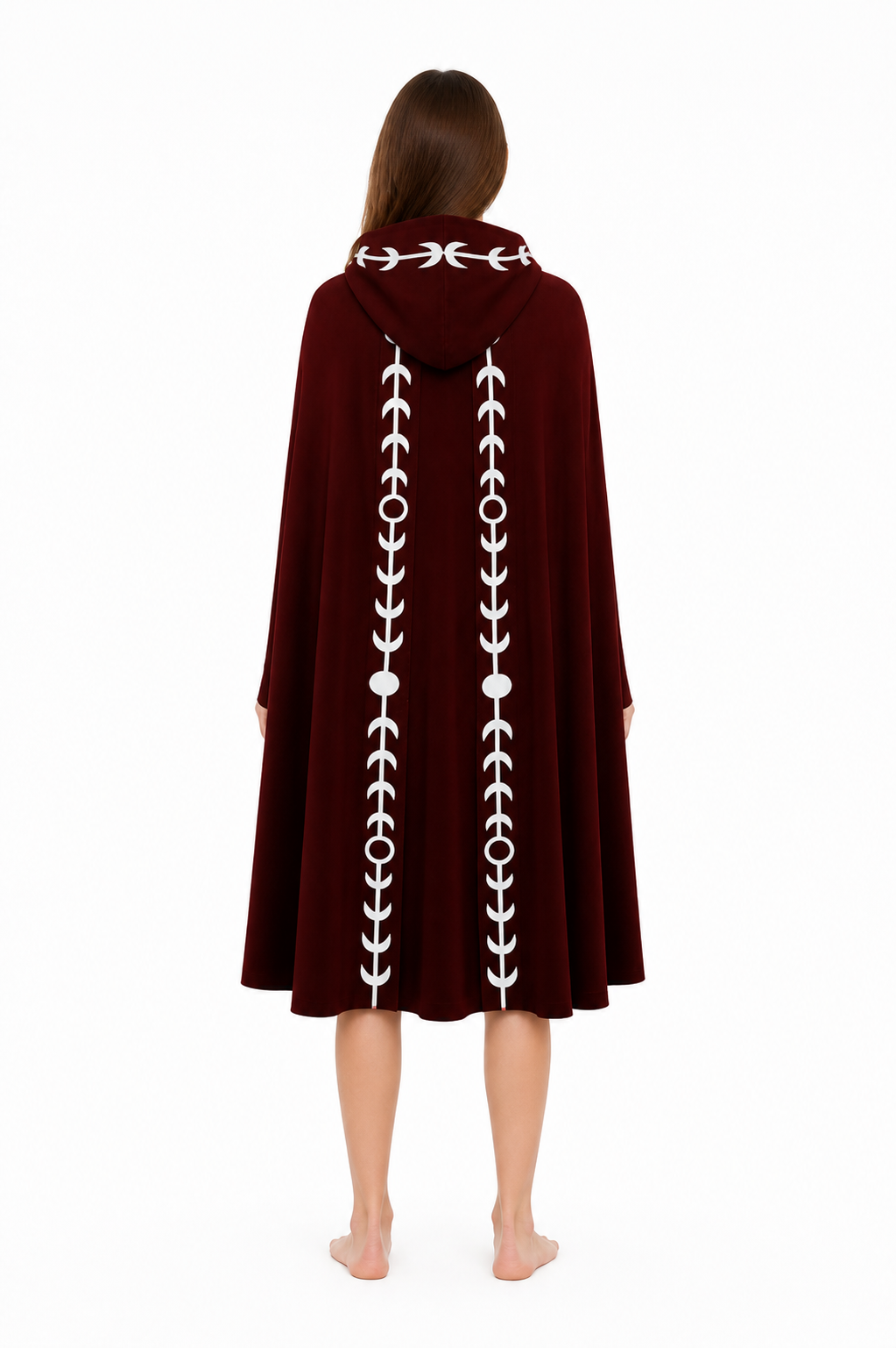Long Hooded Cloak with White Trim for Cosplay back view
