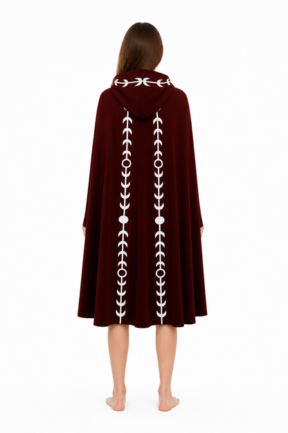 Long Hooded Cloak with White Trim for Cosplay back view