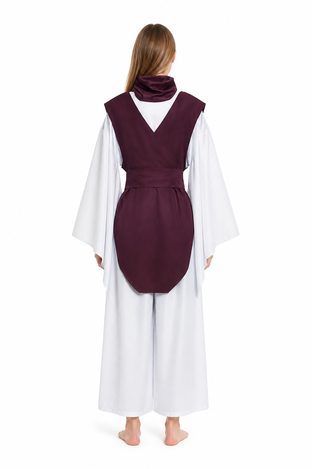 Wizard Costume with Wide Sleeves, Burgundy and White back view