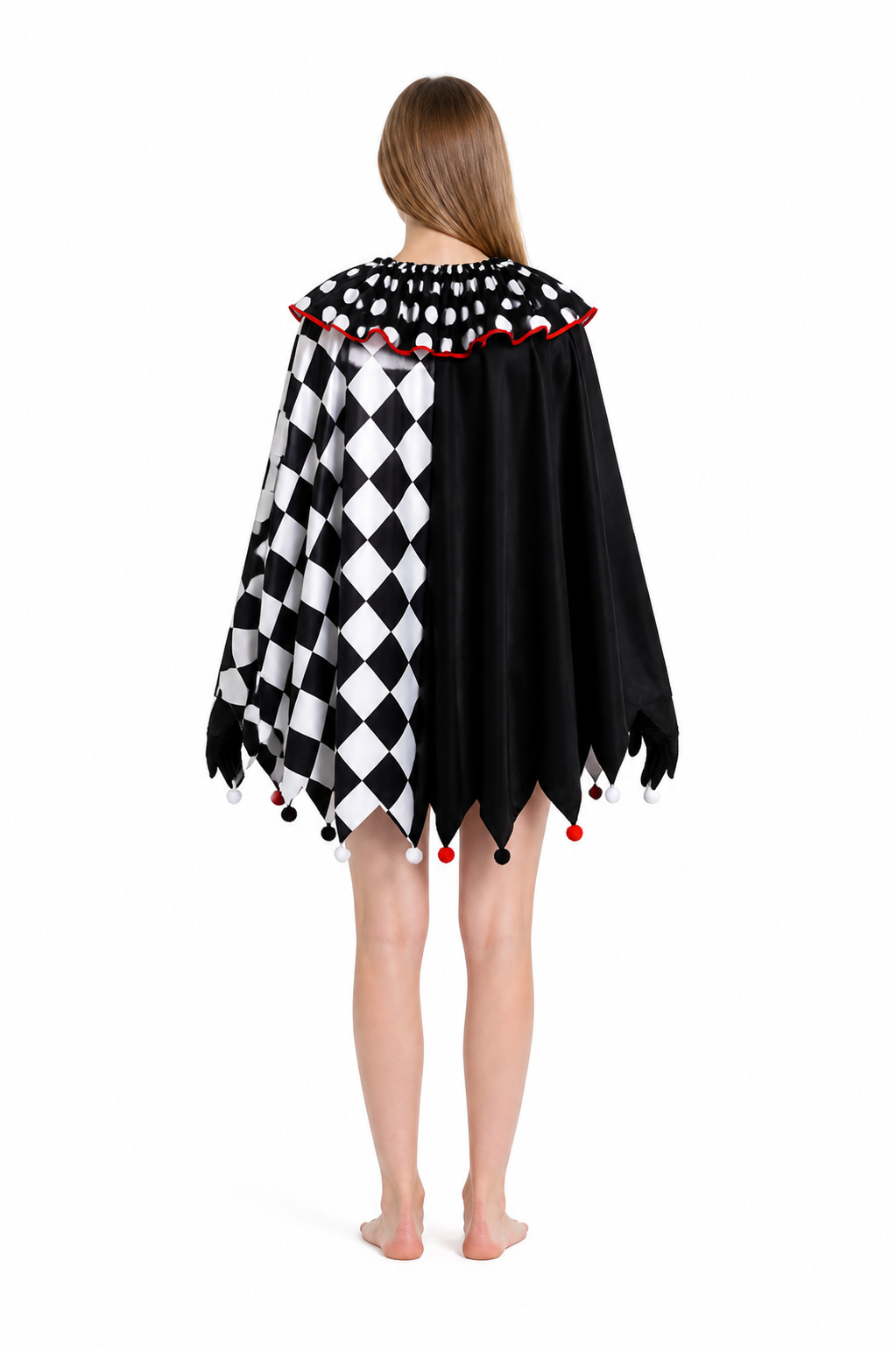 Clown Cape with Pointed Edges and Gloves for Halloween