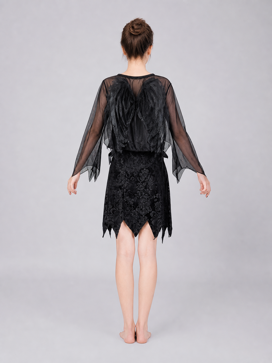 Dark Angel Costume with Wings and Black Halo back view