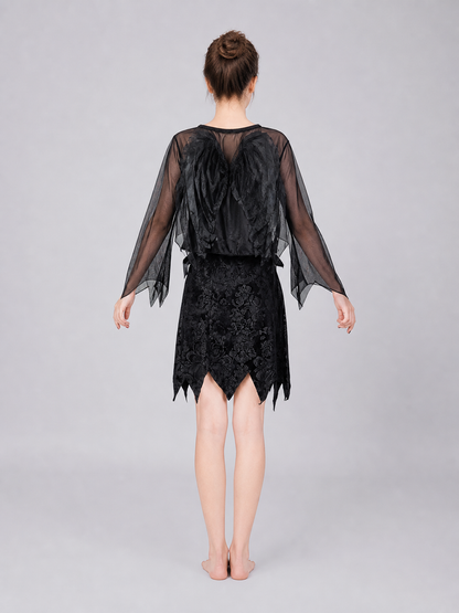 Dark Angel Costume with Wings and Black Halo back view