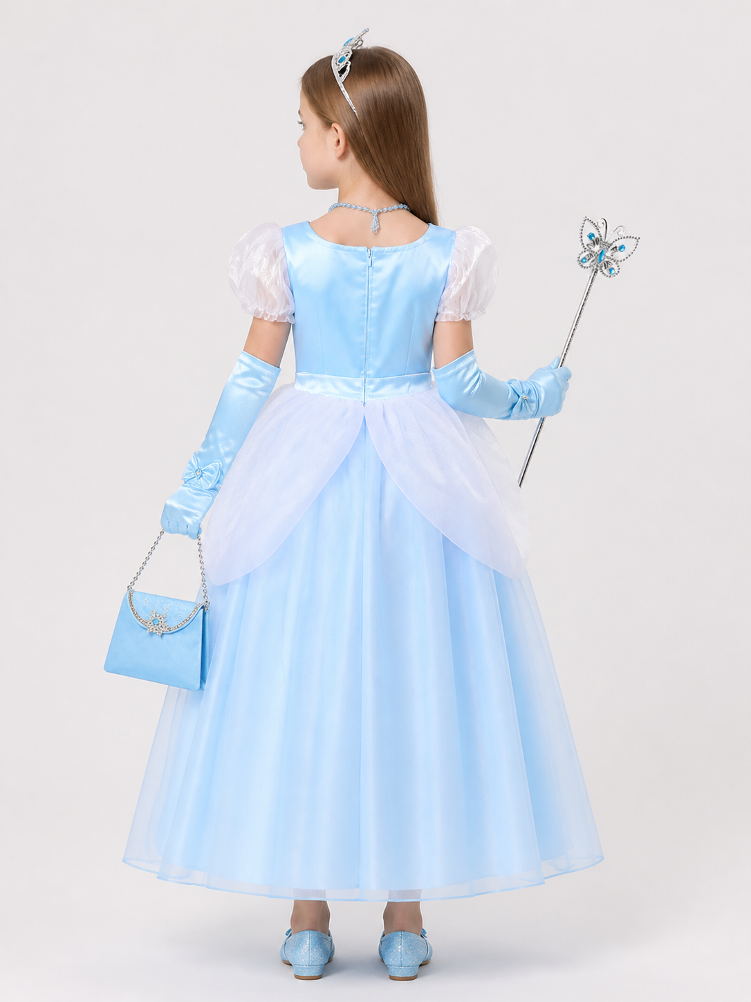 Princess Costume in a Blue Dress for Halloween back view